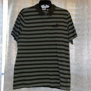 Olive Green Striped Puma Polo
